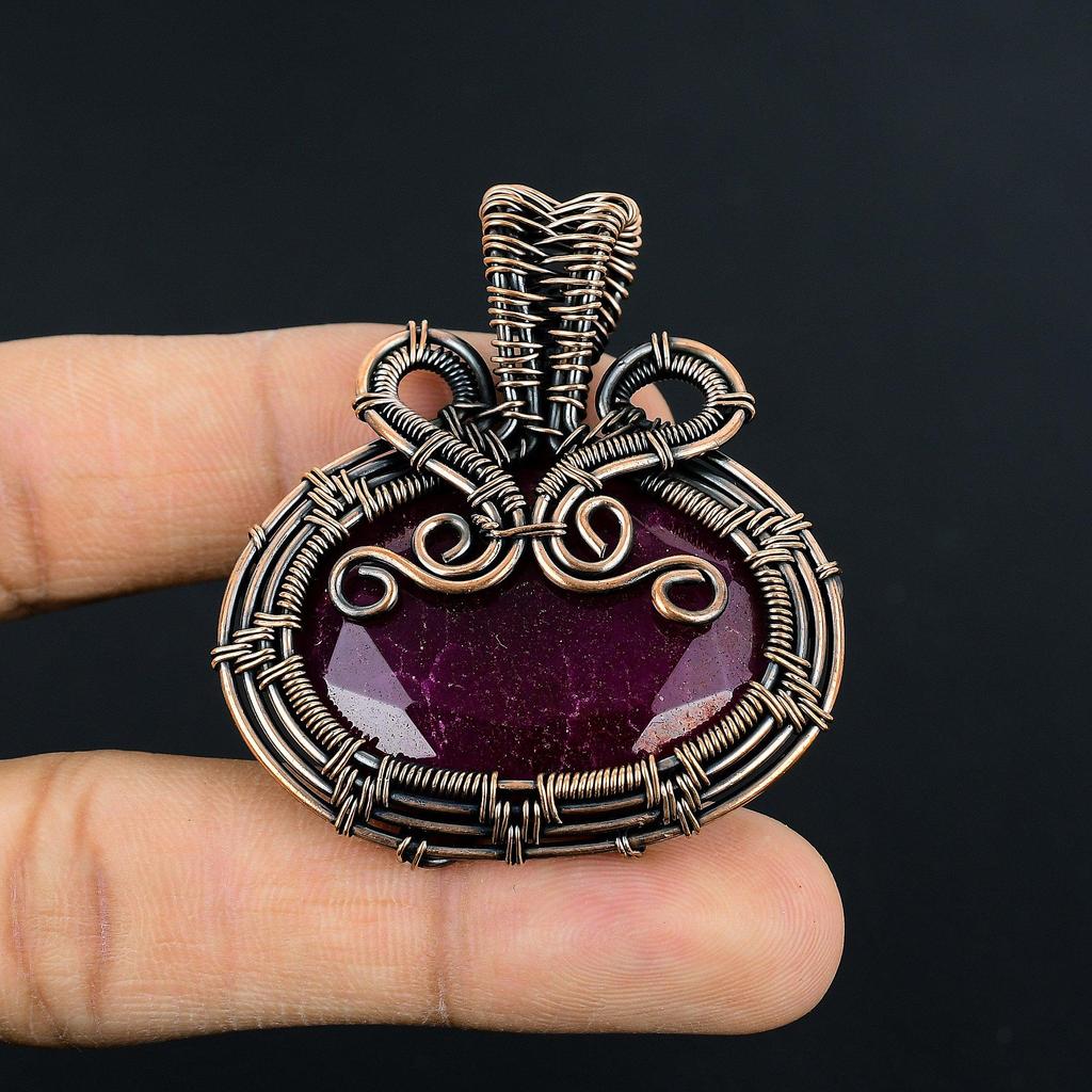Ruby Pendant Gemstone Jewelry, 999 Copper Wire Wrapped Handmade Pendant, Latest Design Jewelry