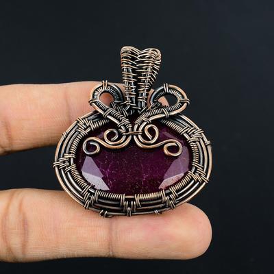 Ruby Pendant Gemstone Jewelry, 999 Copper Wire Wrapped Handmade Pendant, Latest Design Jewelry