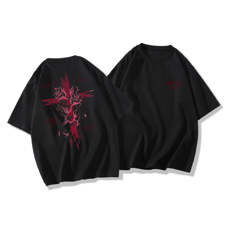 2025 New Rose Cross Summer 100 Cotton Tshirt Adults Men Outdoor Daily Cool Comfortable Versatile Soft Breathable Shortsleeved