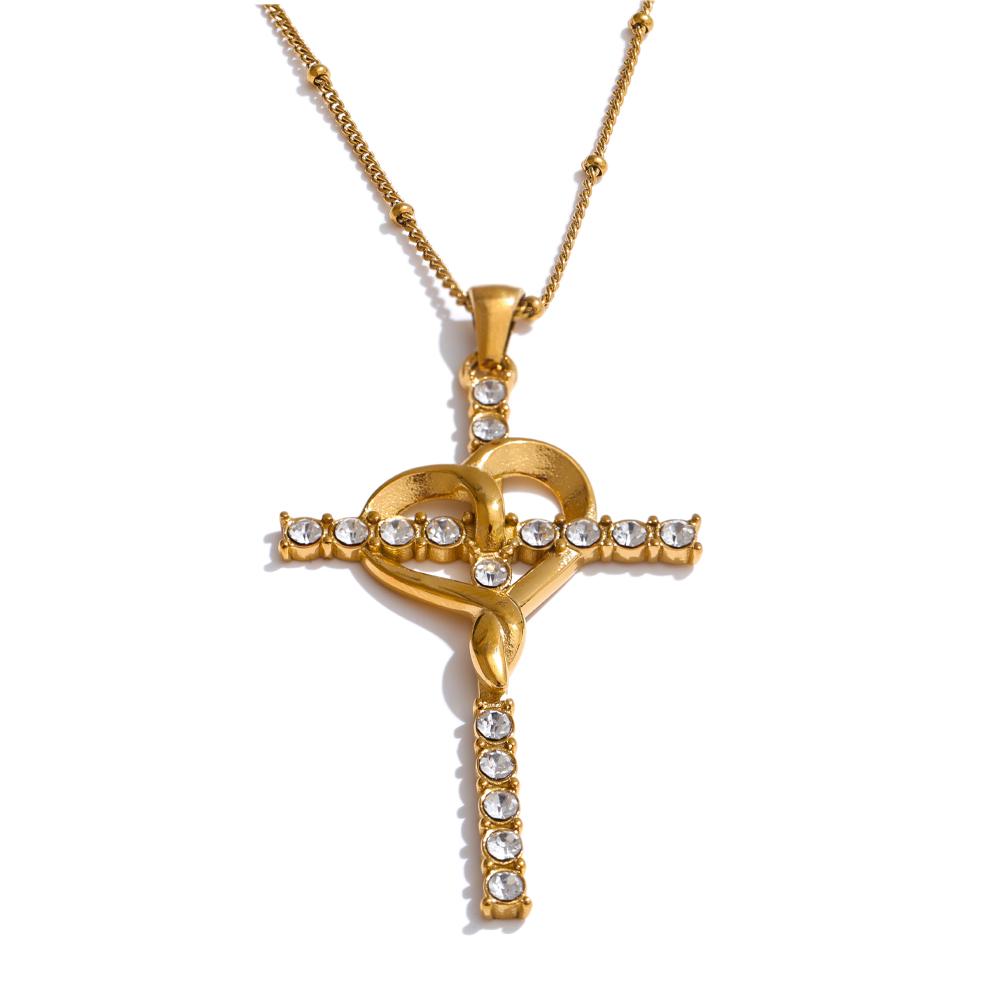 

Yhpup Stainless Steel Cubic Zirconia Cross Heart Pendant Necklace for Men Women 18K PVD Plated Fashion Unisex Lovers Jewelry