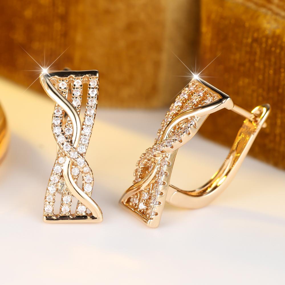 Elegant Gold Color Hourglass Hoop Earrings for Women Clear Zircon Geometric Jewelry Fashion Gift