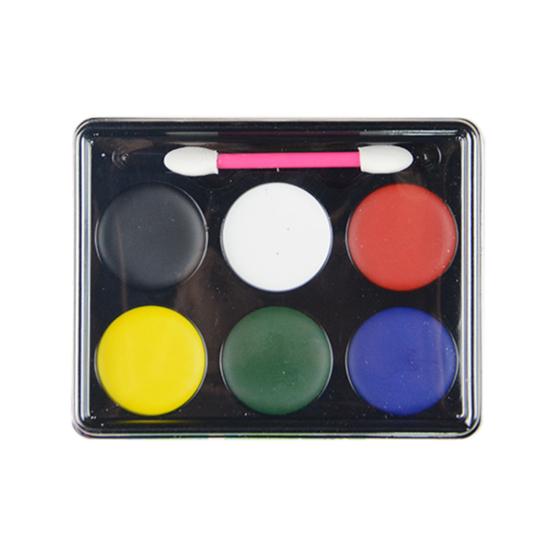 6-Color Face Paint Palette Red White Blue Black Green Yellow Body Painting Makeup Water-Based Highly Pigmented Hypoallergenic Artist Palette