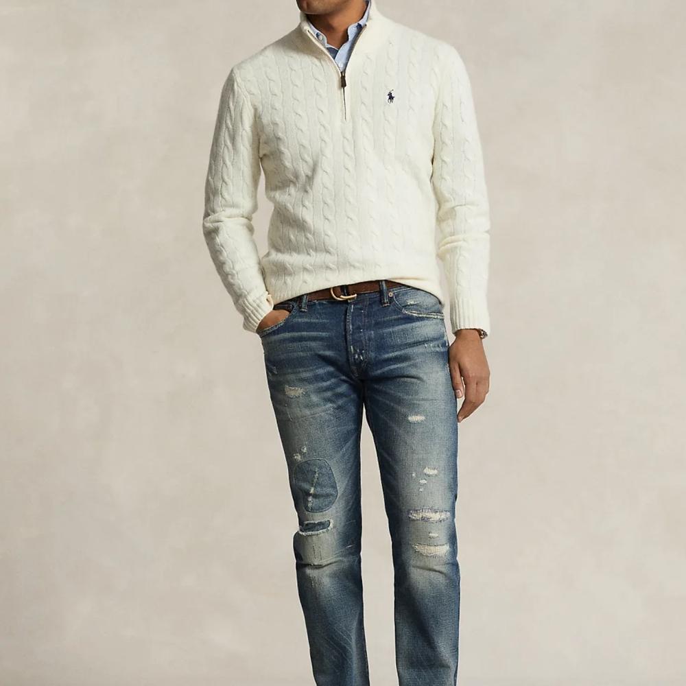 Polo Ralph Lauren Solid Color Cable Knit Fashion Sweater Men Sweater Cream MNPOSWE16821679