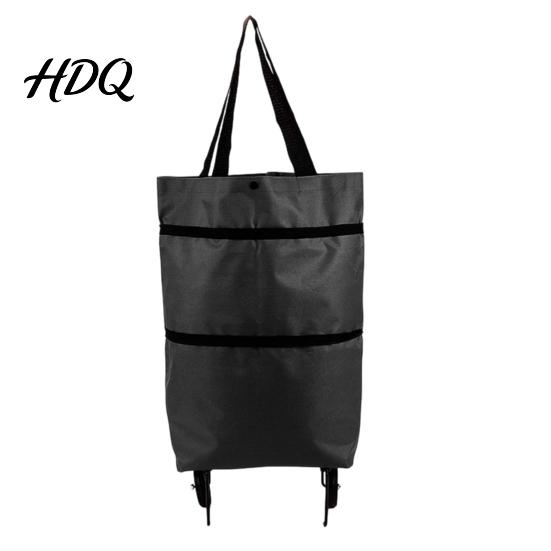 Outdoor Picnic Utility Tote Foldable Shopping Bag with Wheels Heavy-Duty Waterproof Oxford Cloth Grocery Cart Space Saving Organizer Reusable Roller