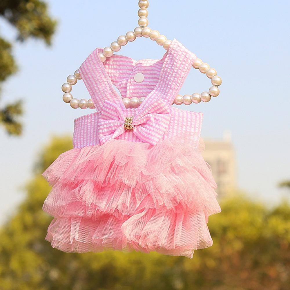 Small and Medium-sized Dog Spring and Summer Dog Cat Pet Products Clothing Striped Suspender Mesh Skirt Gift Clothes