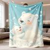 1pc Flannel Fleece Blanket | Polar Bear Floral Print, Soft Cozy Winter Throw, All-Season Gift Blanket, Mixed Color, Polyester, Digital Print, Ultrason