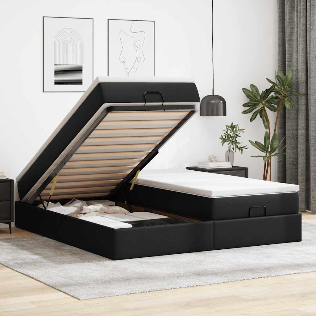 Ottoman Bed with Mattresses Black 200x200 cm Faux Leather