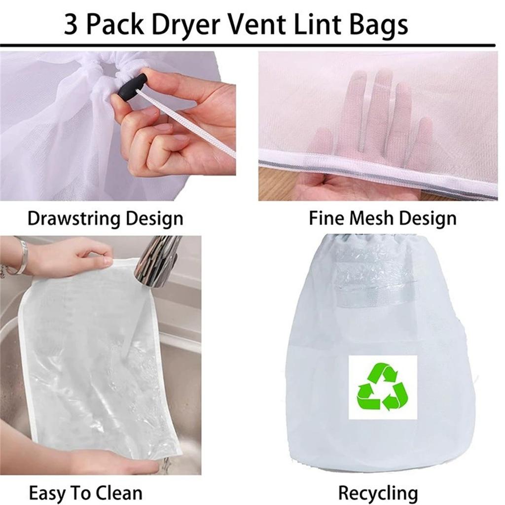 3 Pack Dryer Vent Lint Catcher Bag,Indoor Outdoor Dryer lint Catcher Trap and Filter for Ventless Dryer Vent