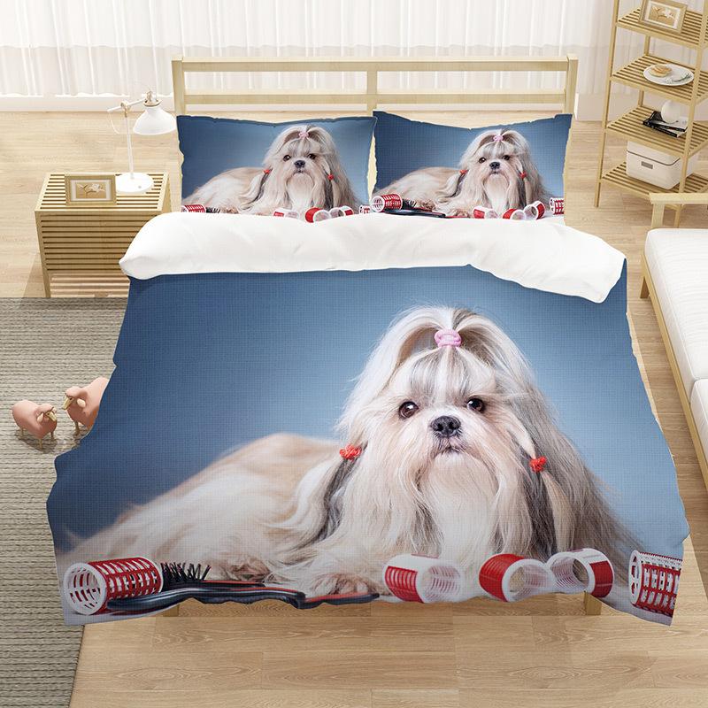 German Shepherd Duvet Cover Set King/Queen Size Purebred Hound Animal Bedin Set Kids Cute Dog Puppy Polyester  Meeting Cover