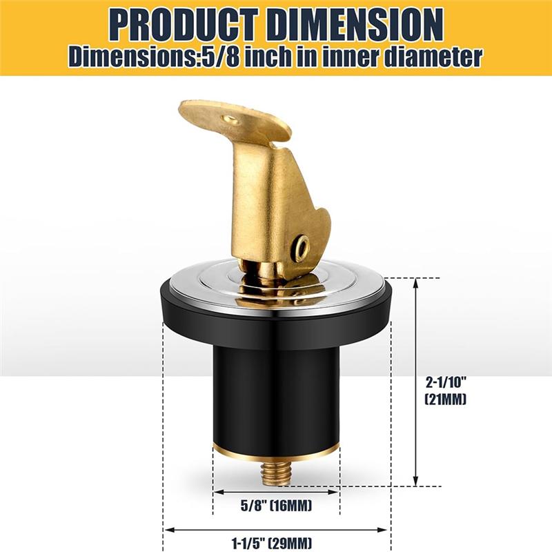 A51K-Rubber Snap Lock Drain Plug Brass For Baitwell Livewell Yacht Kayak Marine For Baitwell Drain Plug