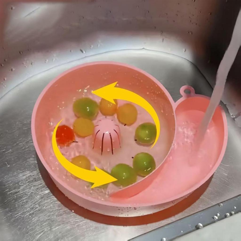 Snail Shape Drainer Portable Vegetable Washer – 4-in-1 Fruit and Vegetable Wash Bowl with Rotating Colander, Fruit Cleaner Spinner