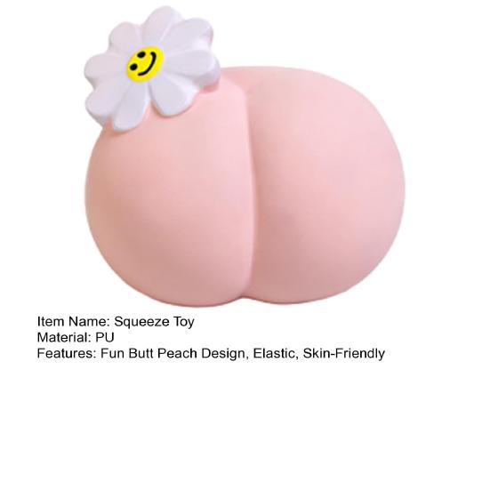 Slow-Rising Butt Peach Squeeze Toy with Smile Flower Soft PU Fidget