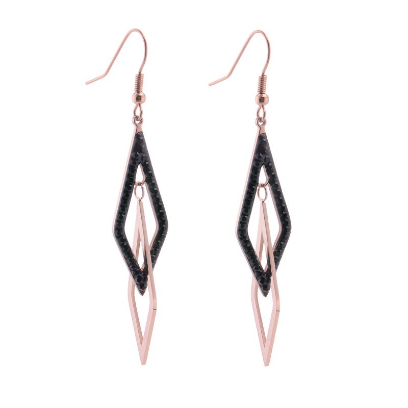 Rose Gold Titanium Steel Geometric Diamond Dangle Earrings for Women чёрный