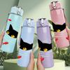 1PC Black Cat Red Goldfish Doodle 750ml Color Plastic Sports Water Bottle Leakproof Flip Straw Lid Suitable for Sports Office Home Use