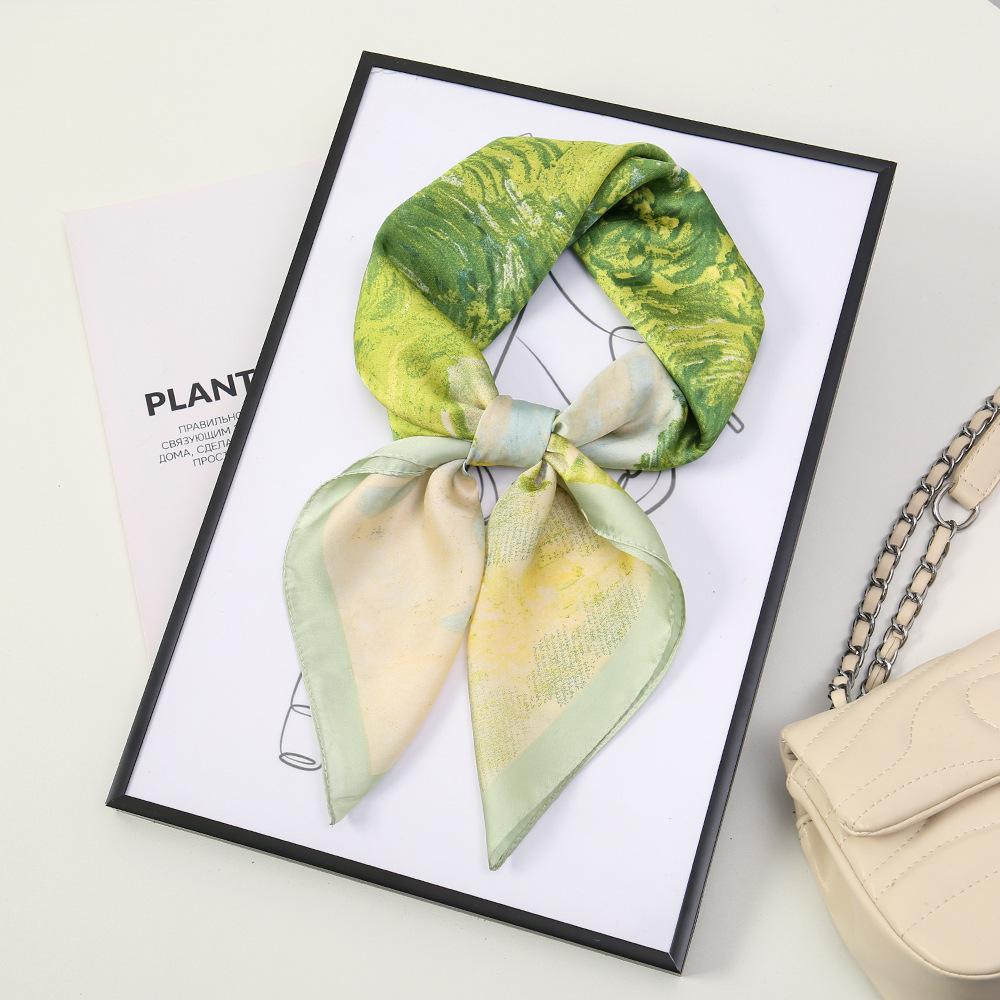 71 Flower polka dot simulation silk scarf neck small square scarf Korean atmosphere sunscreen scarf advanced sense