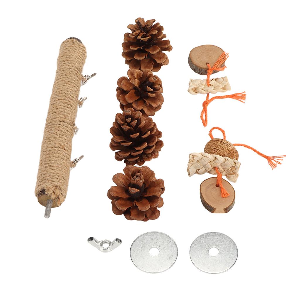Parrot Pine Cones Stand Toy Rattan Balls Hemp Rope Weaving Wood Parrot Perch for Small Birds