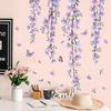 Purple Flower Butterfly Wall Decals, Watercolor Hanging Floral Self-Adhesive Stickers for Bedroom Girls Room Living Room