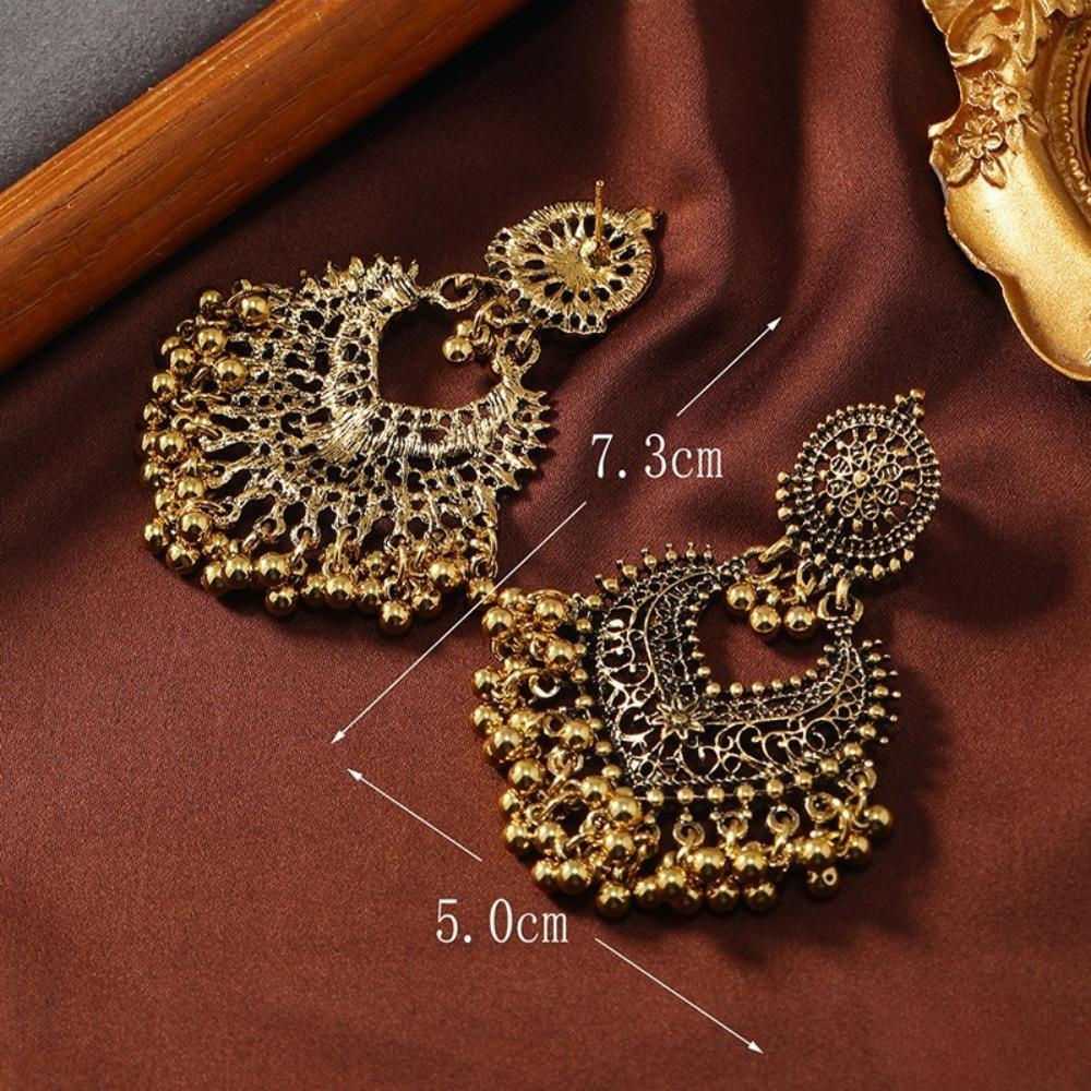 Aushöhlen Herz Hängeohrringe Lang Glocke Ethnisch Stil Weiblich Übertrieben Temperament Personalisierter Ohrring Modeschmuck