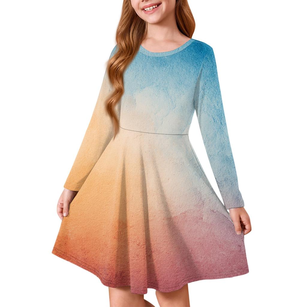 Girls' Summer Princess Dress Halloween Day- Long Sleeve A-Line T-Shirt Dress