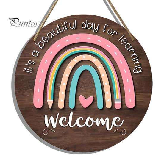 Classroom Decor Sign Wooden Welcome for Door, to Our Round Front Door Hanging Hanger, Sign, Back School Preschool Decoration Hanger