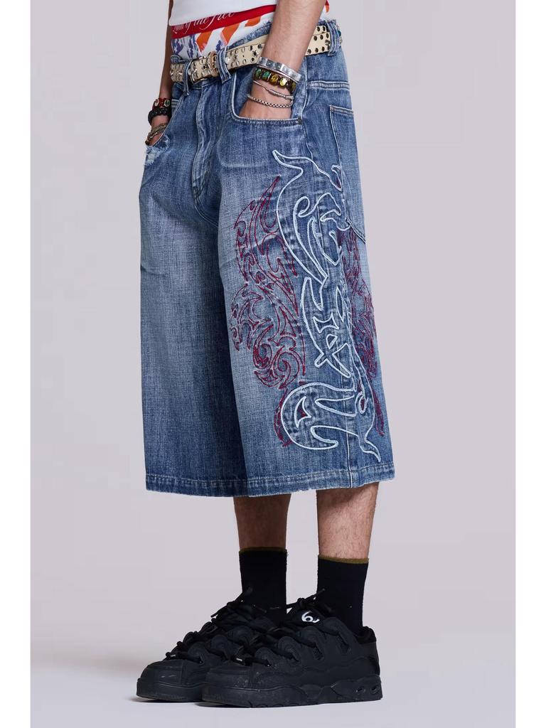Y2K Embroidery Design Loose Floor-Length Unisex Jeans
