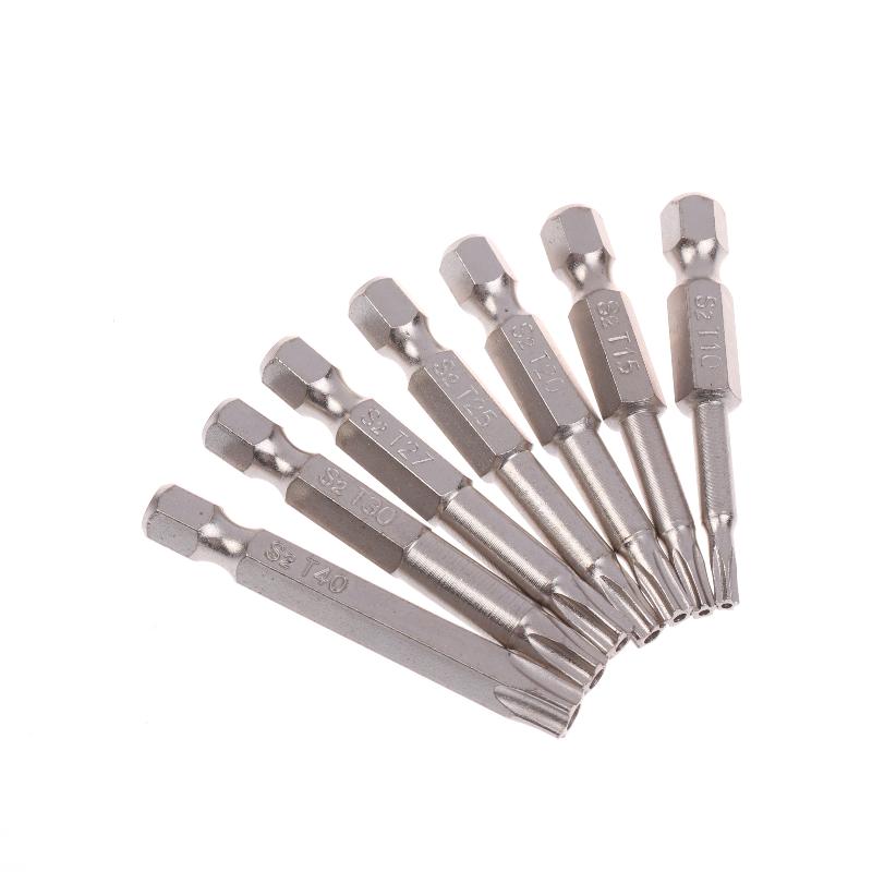 7 Pcs Magnetic Screw Driver 5 Point Screwdriver Bits 50mm 1/4" Hex Shank T10 T15 T20 T25 T27 T30 T40