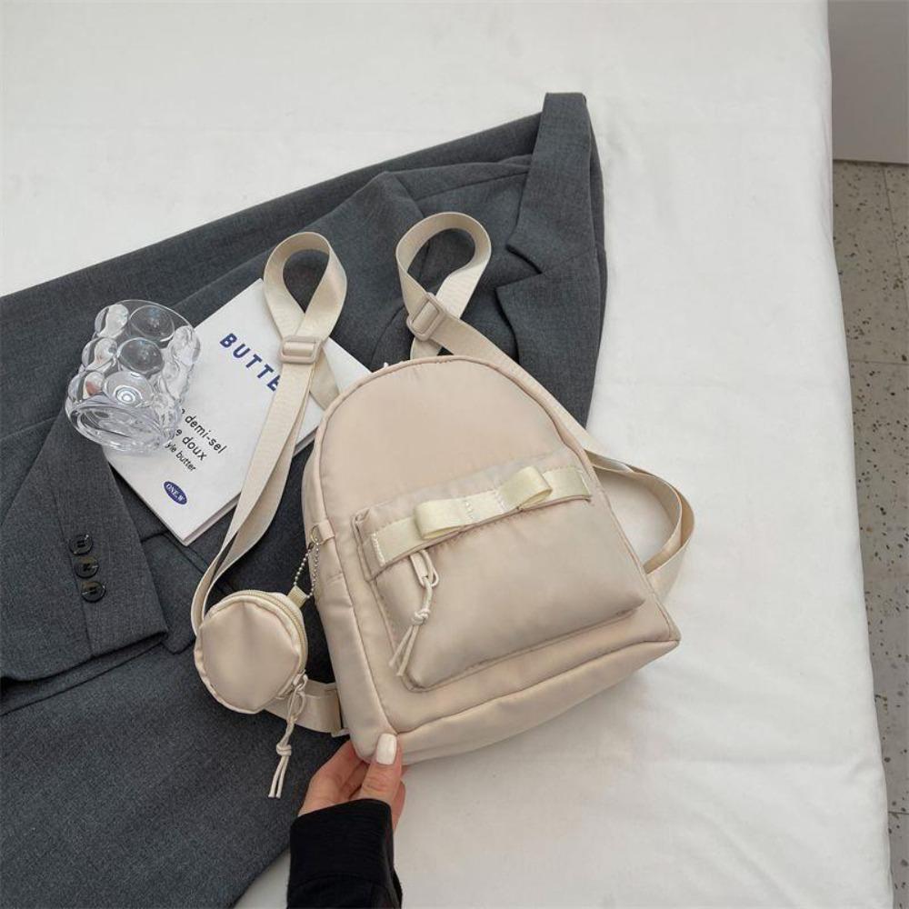 with Headphone Bag Mini Backpack Portable Nylon Solid Color Women's Backpack Zipper Bow School Bags Travel