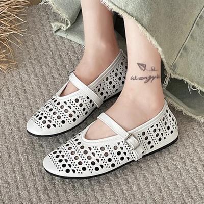 Neue Damenschuhe Schnalle Damen Ballerinas Herbst Runde Zehenpartie Hohle Solide Weiche Sohle Lässig Bequem Große Größe Büro Damenschuhe