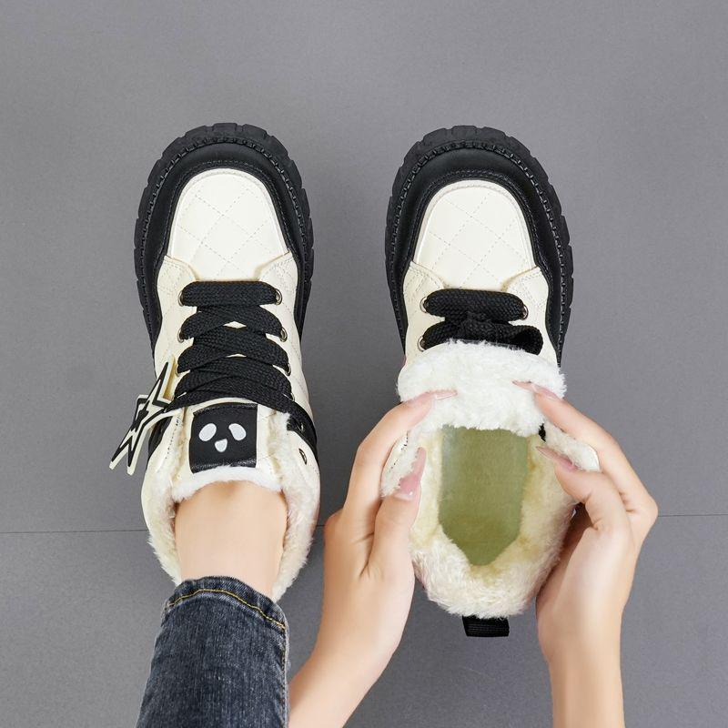 Winter Thickened Fleece Lined Sports Women's Shoes Padded Platform High Shoes Casual Comfortable Flat Heel Footwear
