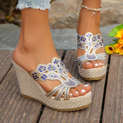 Böhmische Strass-Slipper Damen tragen 2024 Trend dicke Sohle runder Kopf offene Zehensandalen Keilabsatz Ein-Wort-Slipper Tide