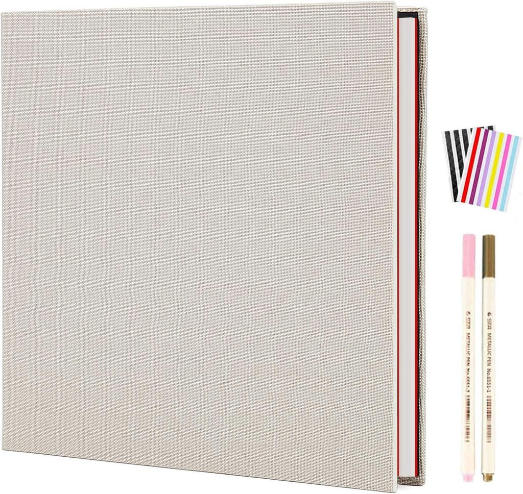 AIOR Photo Handmade Photo Large File with 20 Sheets DIY Free Cotton and Linen Perfect for and Growing Beige Self-Adhesive Album, Book, Capacity,