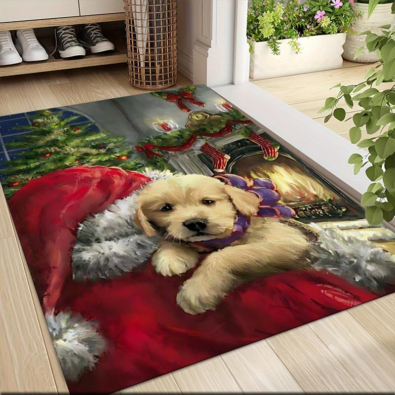Christmas Pup Fire Carpet Rug Soft Washable Anti Slip Home Living Room Sofa Mats Personalized Christmas Rug