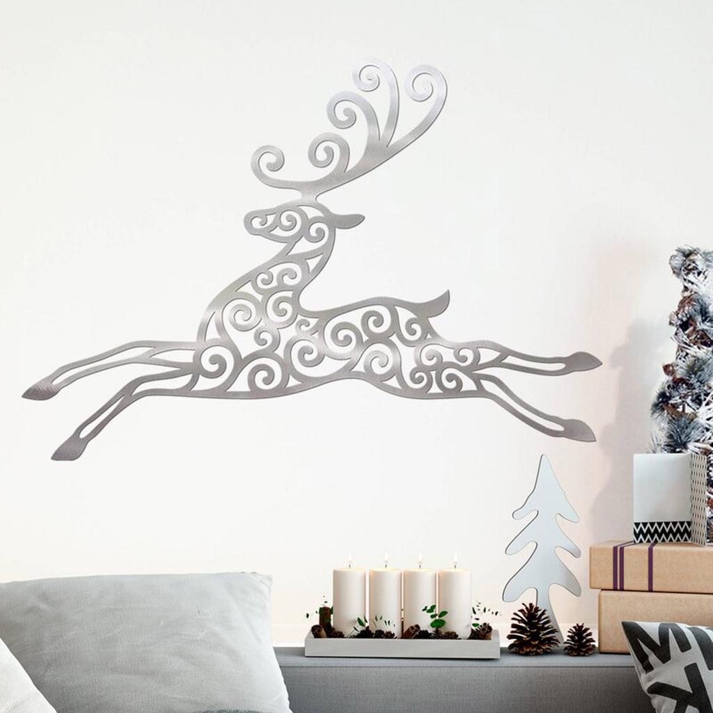 Metal Crafts Christmas Deer Indoor And Outdoor Ornaments Flying Deer Wall Decoration