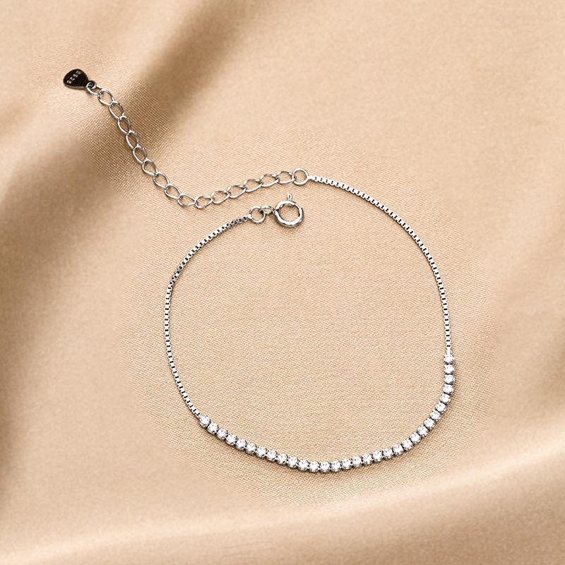 S925 Silver Small Fresh Korean Style Diamond Bracelet Sparkling Sweet Simple Box Chain Women's Hand Accessories Cold Style