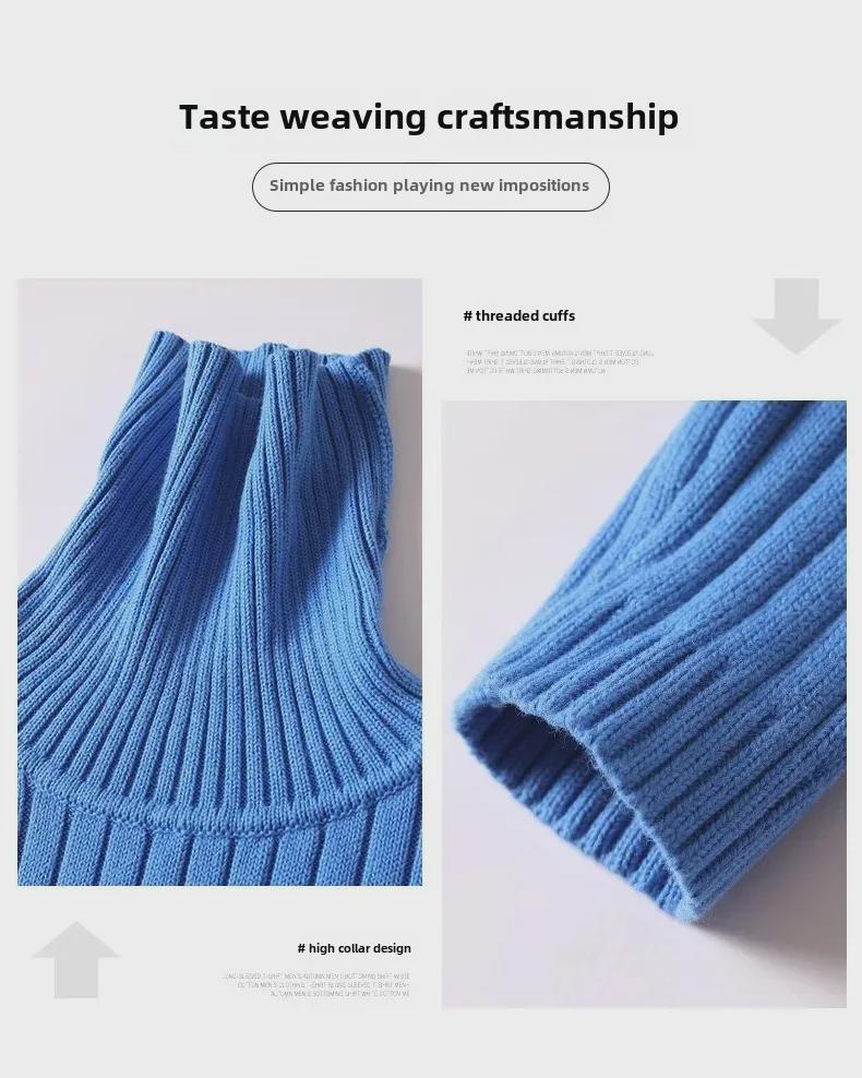 Maglione Pullover da Uomo Trendy a Collo Alto a Maglia a Tinta Unita Spesso