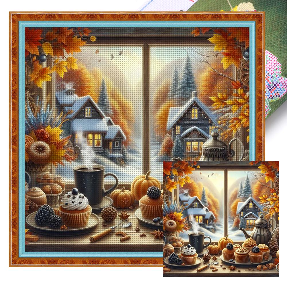 Full Embroidery Eco-cotton Thread 11CT Printed Window Scenery Cross Stitch Kit