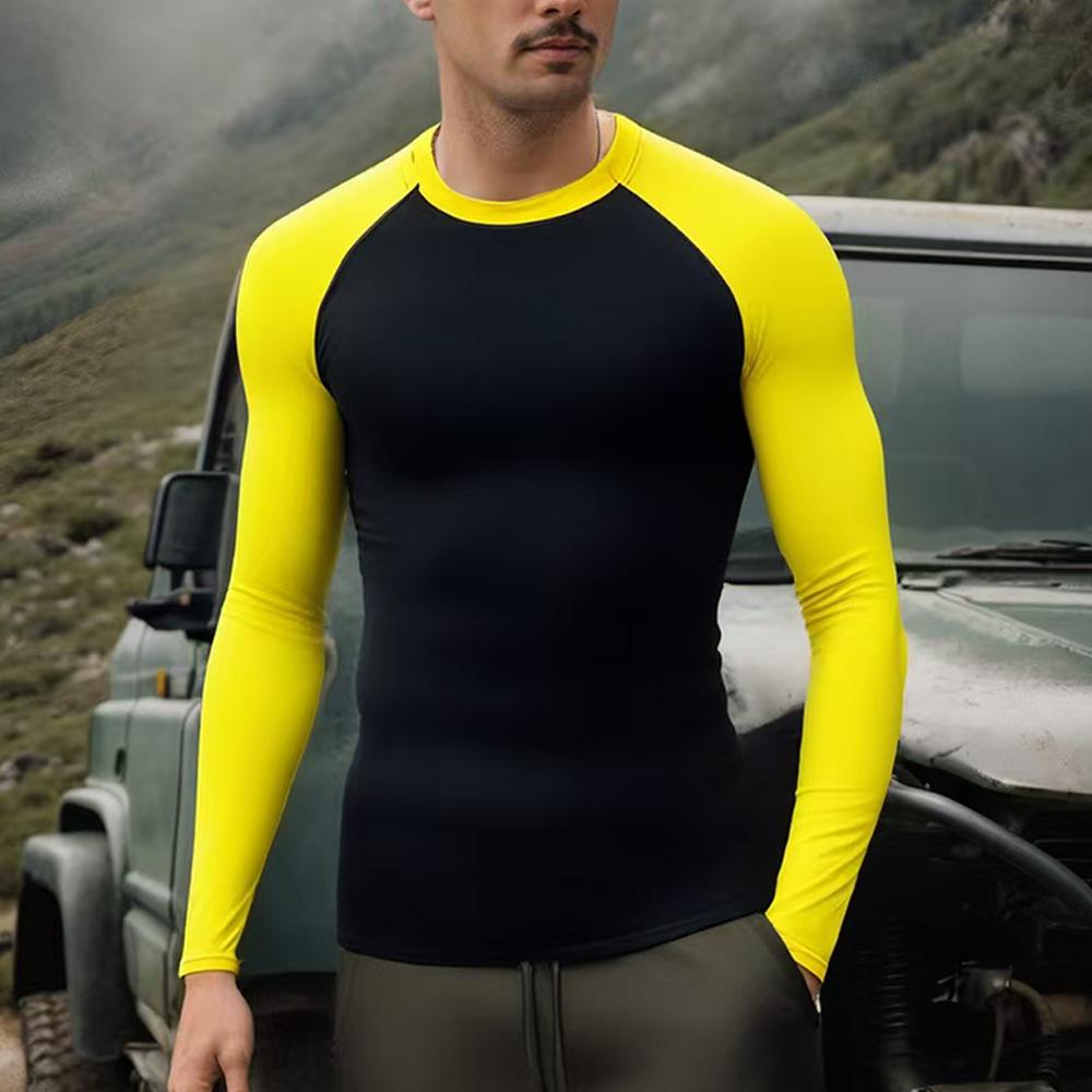 Мужской компрессионный топ с длинным рукавом GYMSHARK Quick Dry - Высокая эластичность, Дышащий, Дизайн Color Block