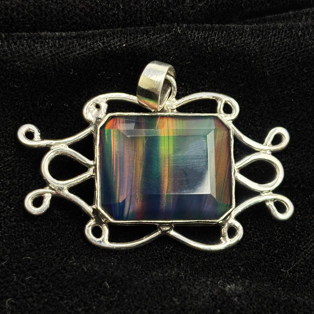 CERTIFIED 32 Ct Natural Opal 925 Sterling Silver Emerald Pendant Gift For Him
