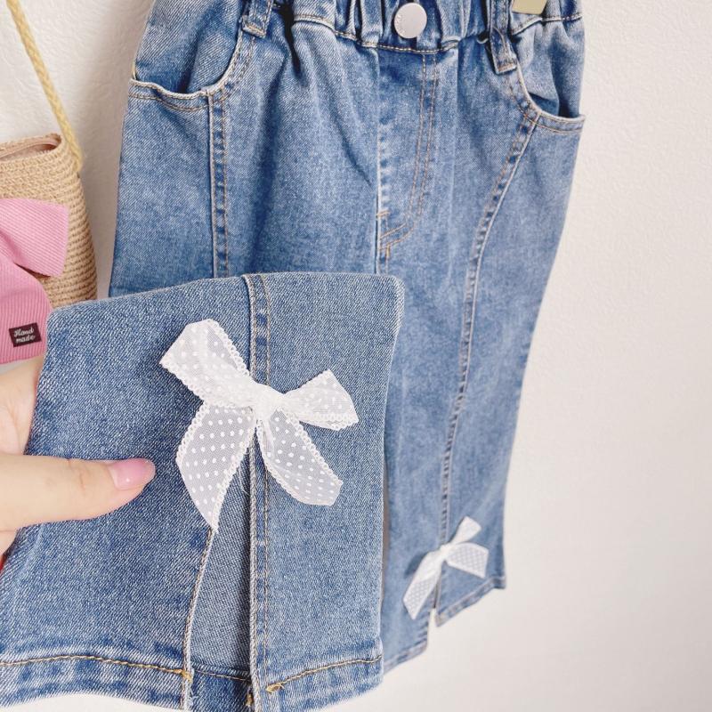 Kids Toddler Clothes Spring Girls Cute Sweet Casual Style Long Sleeve Floral Doll Collar Shirt + Bow Jeans Two Pieces Set