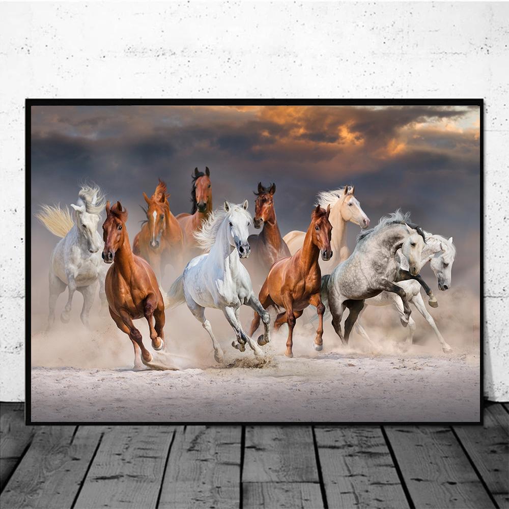 Horse Wall Art Posters Horse Running Canvas Art Print Painting Beautiful Horses Pictures for Modern Home Living Room Decoration