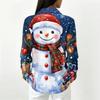 Women's Casual Button Long Sleeve Christmas Print Collared Top with Side Slits At Hem