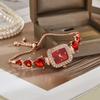 Women Rhinestone Bracelet Watch Small Square Dial Analog Quartz Wrist Watch Love Heart Chain Ladies Dress Watch with Adjustable