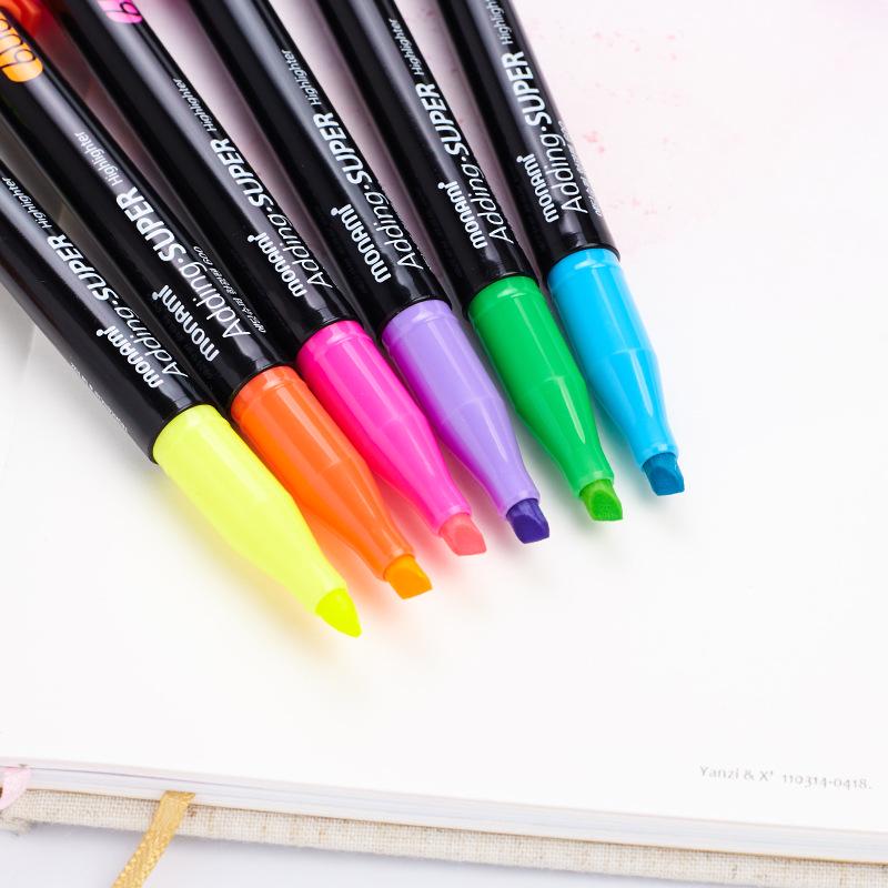 Monami 601 Korean Fluorescent Marker Pens, 12 Colors, Large Capacity, Creative Design (06021)