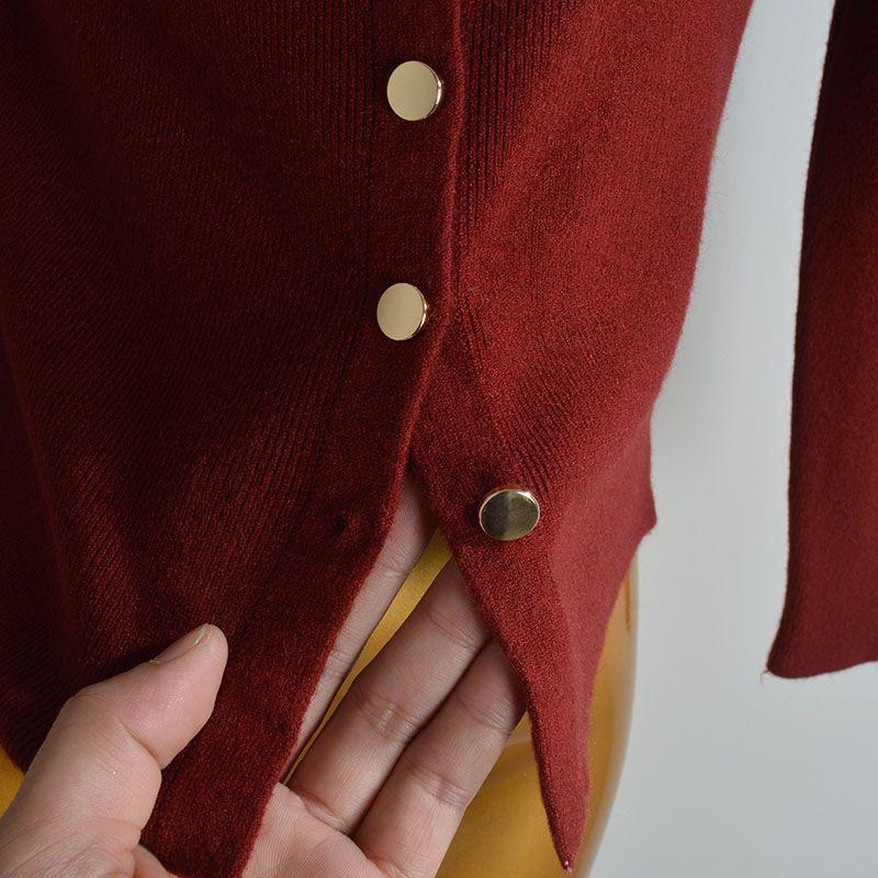French Style New Arrival Pure Color Chic Metal Breasted Round Neck Knitting Cardigan Women's Clothes Fall Slim Fit Short Long Sleeve Top