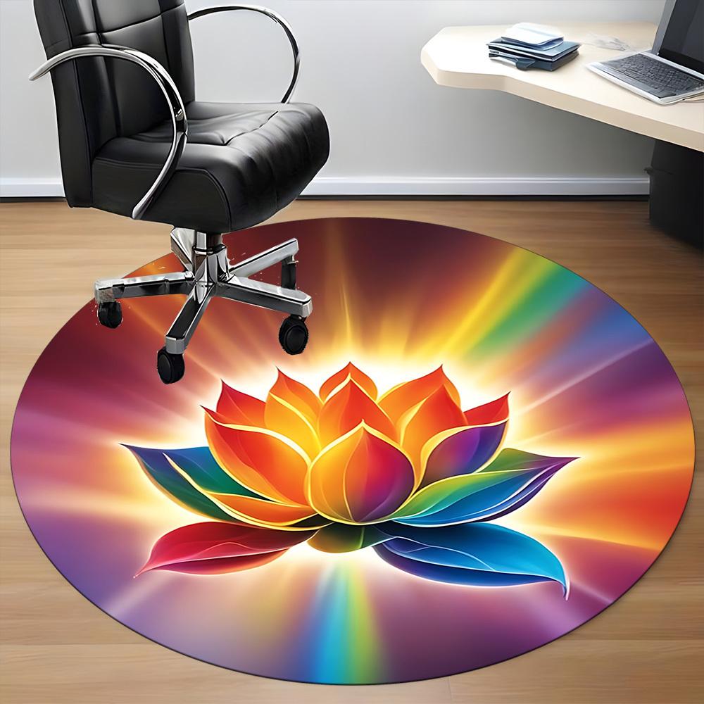 1pc Lotus, RainbowChair Carpet for Office, Indoor Non-Slip Washable Polyester Fiber Carpet, Mat For Office, Machine Washable