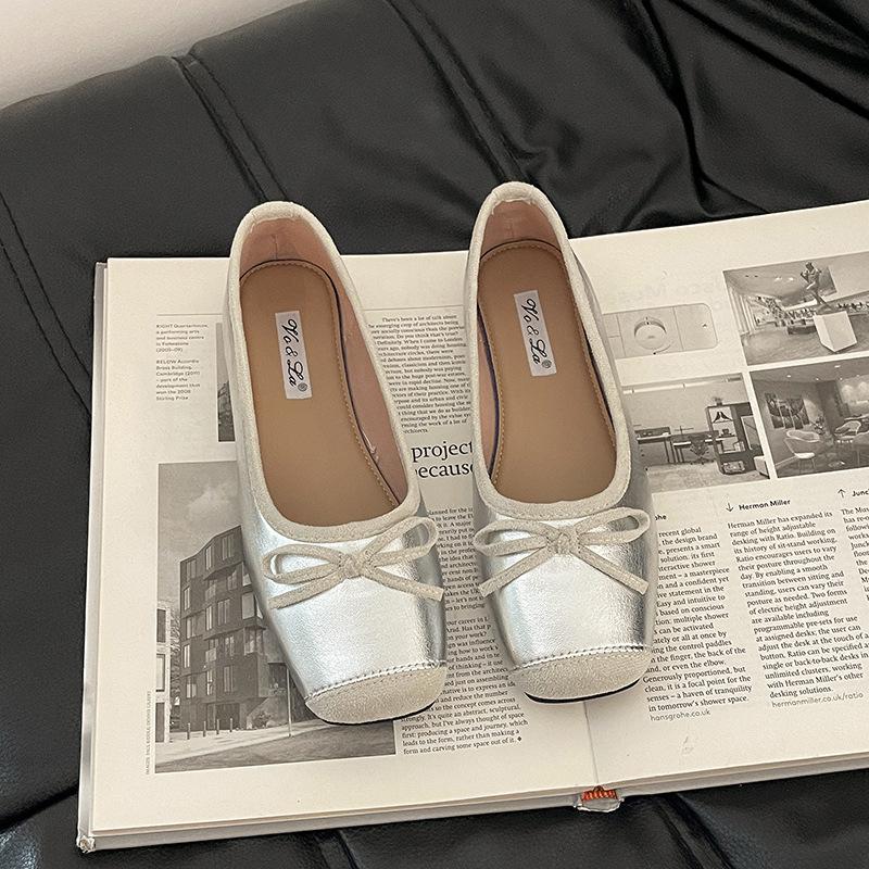 Bow Ladyshoes Doudou Shoes Method Gentle 2025 New Summer Shallow Mouth Fashion Square Head Commuting Versatile Single Shoes Women