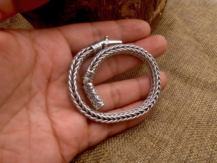 Bracciale in argento S925 puro intrecciato a mano da 8 mm per uomo Bracciale in argento tailandese vintage in argento sterling 925 da uomo