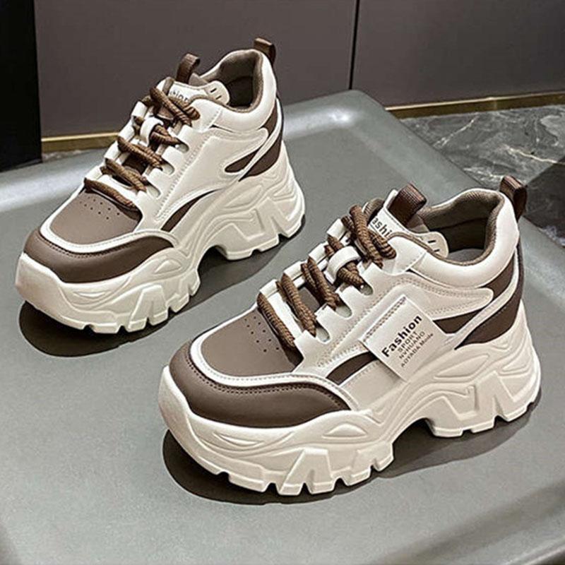 Fashion Fashion 2025 Spring Autumn Platform Sneakers Women Shoes Korean Lace Up Chunky Sneakers Mixed Color Women's Vulcanize Shoes