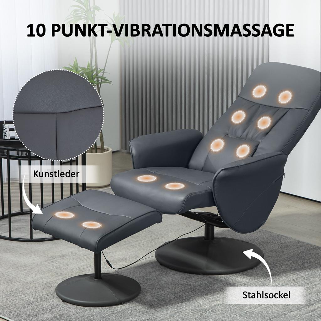 Massage Chair with Footstool, Ergonomic Chair with 10 Vibration Points, Faux Leather, 76 X 81 X 105 Cm, Dark Grey