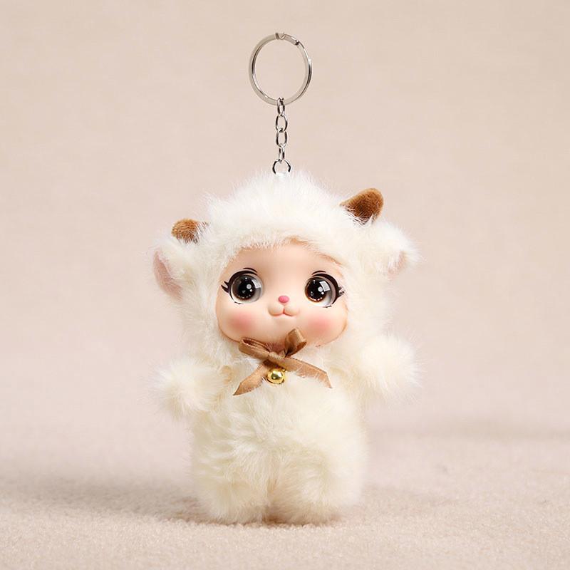 

Plush Frog Rabbit Bear Keychain With Pp Cotton Filling For Girls And Boys Gift Sheep Beige